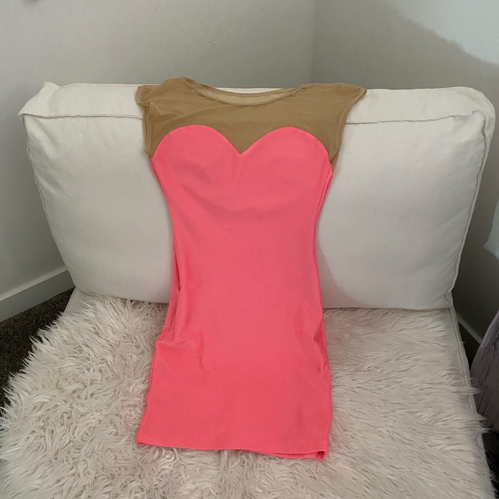 American Apparel Pink and Sheer Body Con Dress
